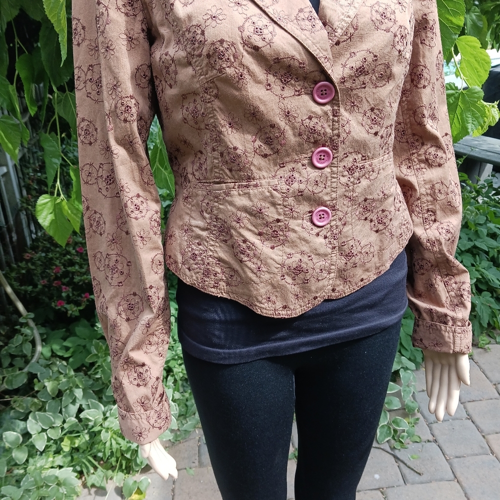 DKNY JEANS Light Brown Cotton Eyelet Notched Lapel Cropped Jacket Like N… - Picture 11 of 15